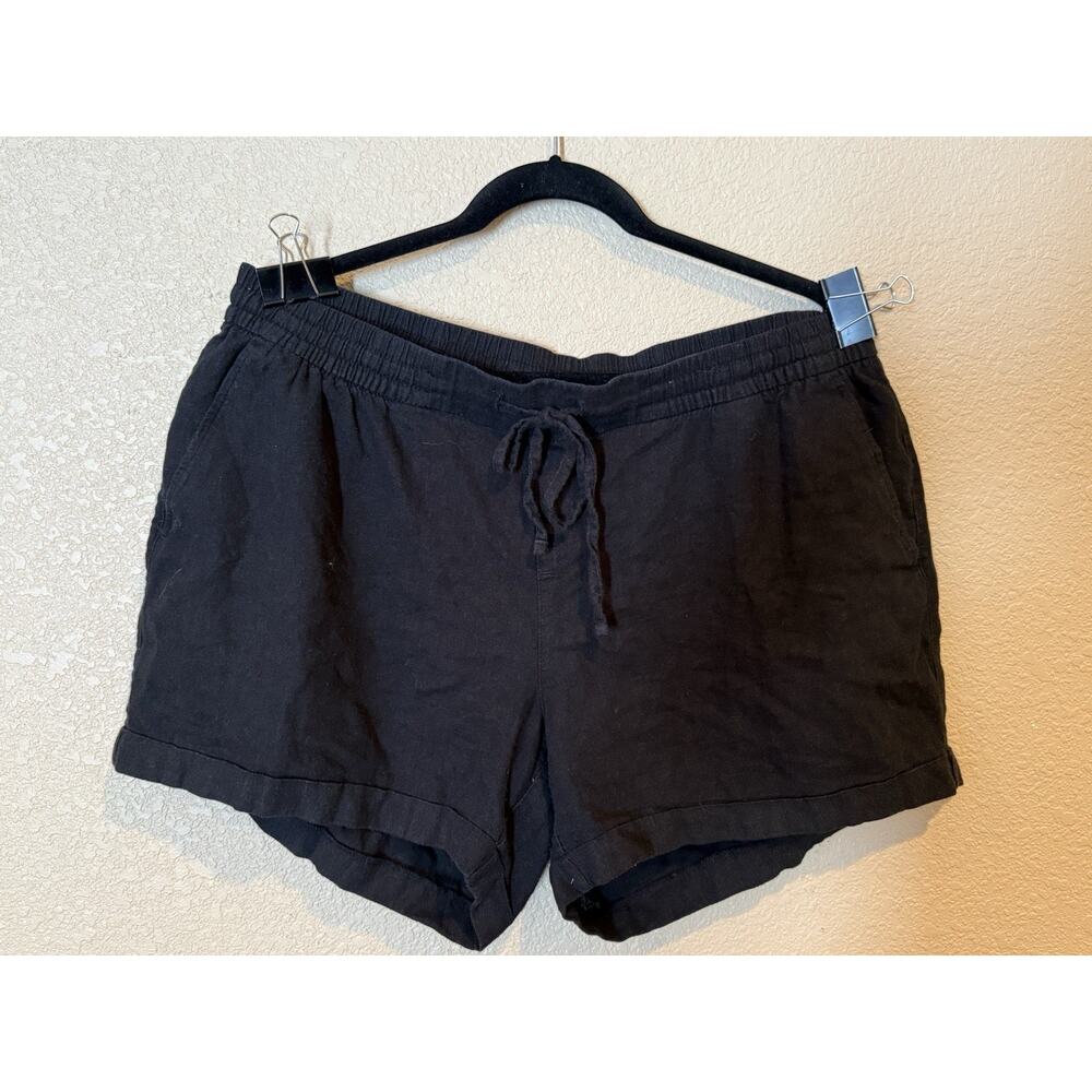 Old Navy Women Shorts XL Black Linen Viscose Casual Drawstring Pockets 4" Inseam